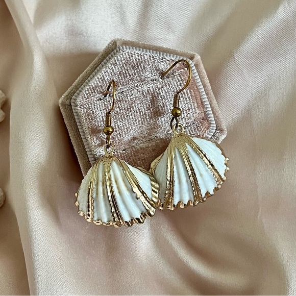 Sea Shell Gold Plated Hook Earrings - Picture 3 of 7